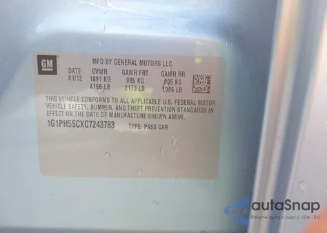 2012 Chevrolet Cruze Ltz z USA, uszkodzony, nr VIN 1G1PH5SCXC7243783